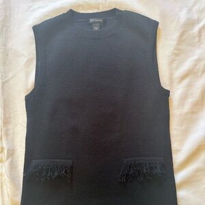 St. John Knits Black Sleeveless Fringe Sweater Top S